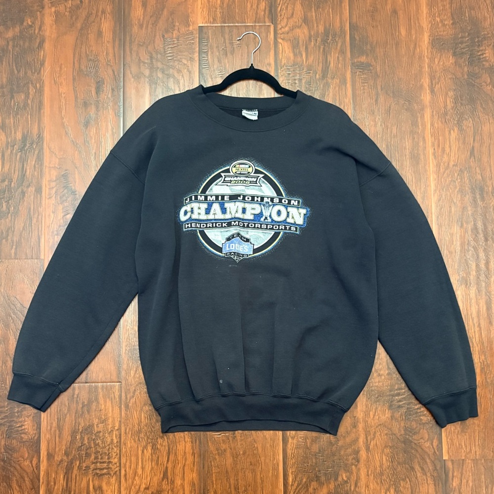 Gildan Black Crewneck Sweatshirt with Champion Motorsports Graphic